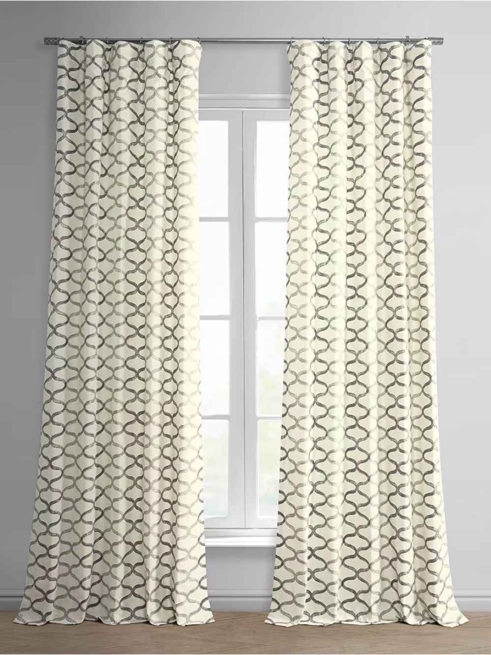 Ivory Geometric Pattern Curtain Panel pair - Home Accents
